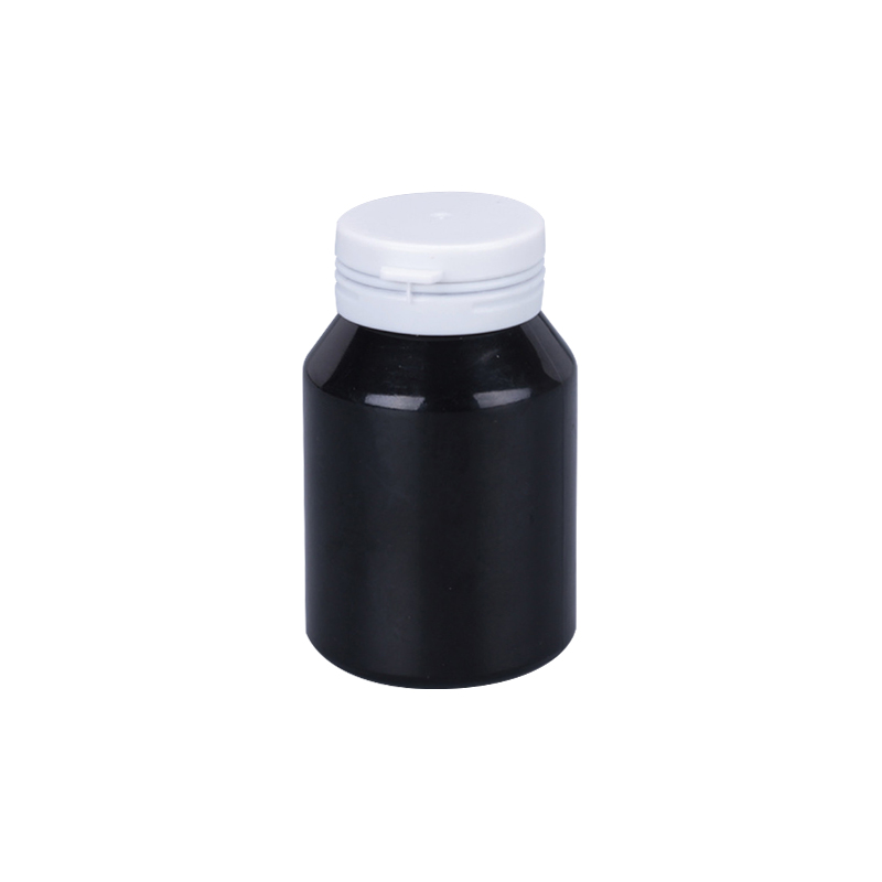 Botella farmacéutica de PET de ámbar negro de 100 ml con tapa de fácil extracción Botellas de xilitol Goma de mascar Botella de plástico PET-016